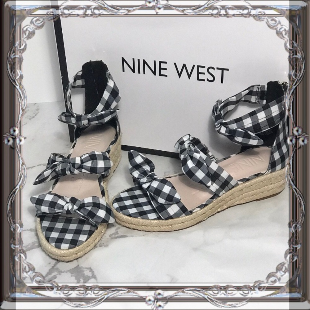 Nine West Allegro gingham wedge sandal(NWT)
